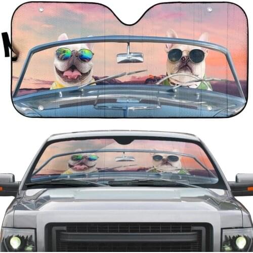 French Bulldog Driving Pattern Car Windshield Sun Shade Foldable Front Window UV Protect Sunshade Cute Auto Interior Accessories