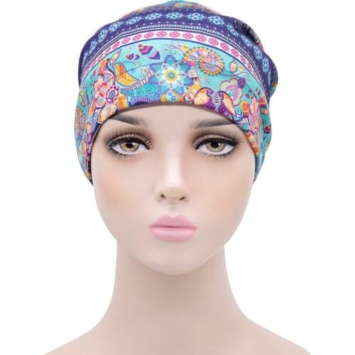 2021 Female Print Cotton Turban Chemo Hat Muslim Double Sided Satin Beanie Head Scarf Hijab Femme Mussulman Turbans Headbands
