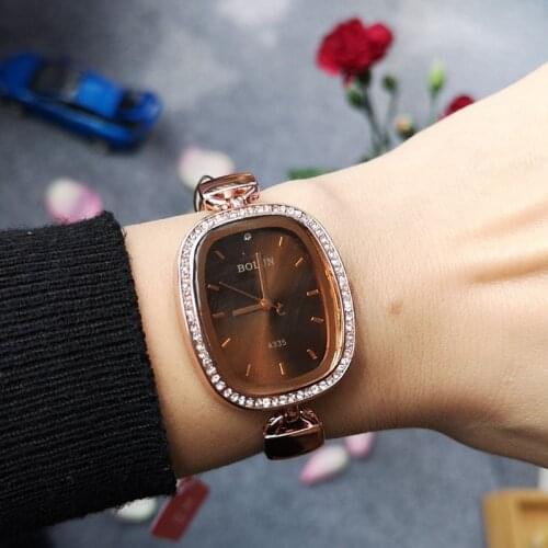 Korean style fashion studded diamond square thin belt quartz womens watch