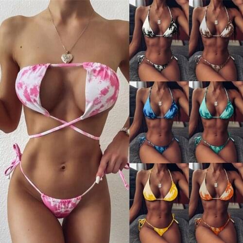 Bikini 2021 Tie-dye Swimsuit Women Swimwear Push Up Bikini Set Bandage Biquini Brazilian Summer Beach Bathing Suit Swim Wear #PY