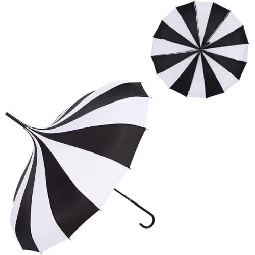 Creative Retro Pagoda Design Long Handle Umbrella for Women Two-Color Stitching Windproof Princess Sunny Umbrella