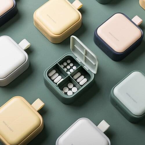 1Pcs Sugar Cube Shape Pill Case Travel Pill Box PP 4 Grids Independent Lattice Portable Drug Tablet Dispenser Medicine Storage