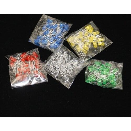 100pcs 5mm LED Diode 5 mm Assorted Kit White Green Red Blue Yellow Orange Pink Purple Warm white DIY Light Emitting Diode