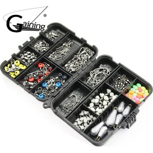 177pcs/box Fishing Accessories Kit Including Jig Hooks Fishing Sinker Weights Fishing Swivels Snaps with Fishing Tackle Box