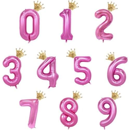 2pcs 0-9 Number Gold Crown Foil Balloon Set Baby Shower Happy Birthday Party Decorations Helium Air Globos Ballons Boy Girl Toys