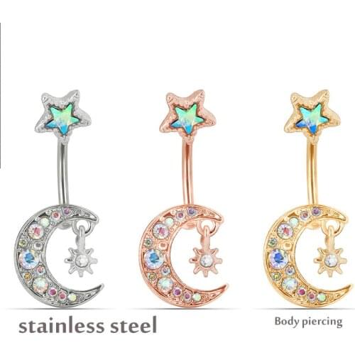3Pcs New Jewelry Body Piercing Moon Star Sun Belly Button Nail Trend Stainless Steel Button Belly Button ring 2021 Arrived