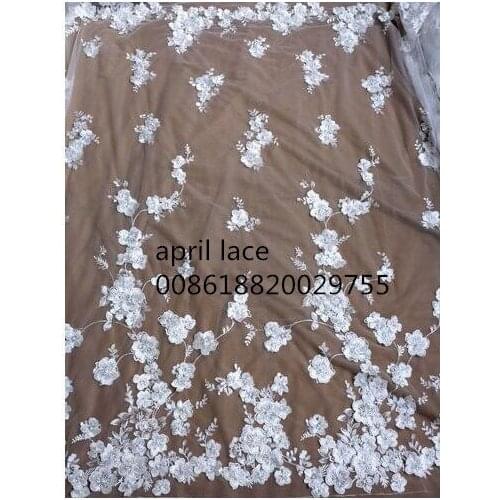 5yards lyz002 offwhite 3d sequin luxury french lace embroidery nice fabric for evening dress/wedding/fashion design,send by dhl