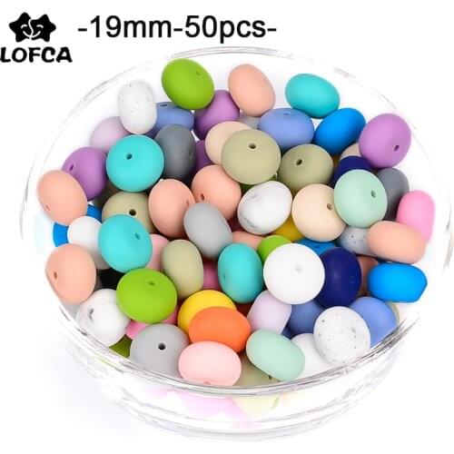 LOFCA 50pcs Abacus 19mm Silicone Teething Beads Beaded Necklace Silicone BPA Free Food Grade Chew Bead Baby Pacifier Chain