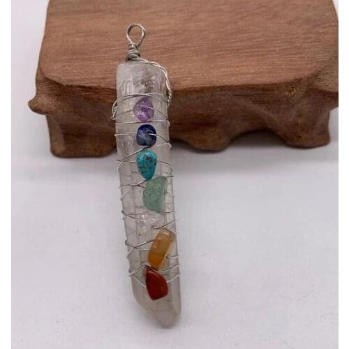 7 Reiki Healing Natural Stone Pendant Wire Wrap Hexagonal Bullet Amethysts Quartz Pink Crystal Necklace Pendulum Chakra Pendulo