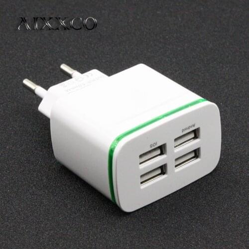 AIXXCO LED Light EU Plug 4 Ports Mobile Phone Adapter 4A Wall USB Charger For iPhone 6 7 iPad Samsung Charging Device