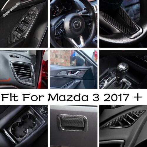 Carbon Fiber Look Interior Accessories For Mazda 3 2017 2018 Steering Wheel Strip / Window Lift Button / AC Panel Cover Trim ABS