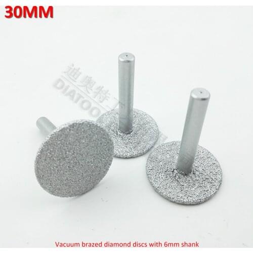 DIATOOL 3pcs Dia30mm Vacuum brazed diamond discs with 6mm shank diamond disc for cutting grinding and engraving