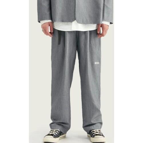 Vertical Stripes Mens Suit Pants Tide Personality Loose Straight Casual Pants Boys Mens Trousers Autumn Men Bottoms XL