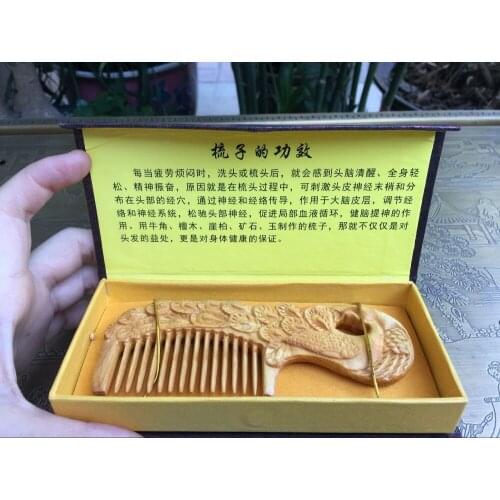 Wood Craft Peacock Wooden Decorative Hair Comb Hand Carved Cliff Kashiwagi Elephants Hair Brush