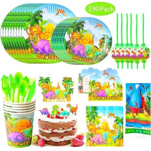 Dinosaur Party Tableware Sets Disposable Hat Plate Popcorn Box Snack Dinnerware Kids Birthday Baby Shower Supplies Decoration