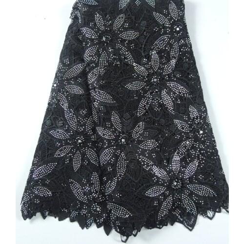 New arrival black color african guipure lace fabric material Nigerian cord lace fabric for sewing wedding dress 5yards