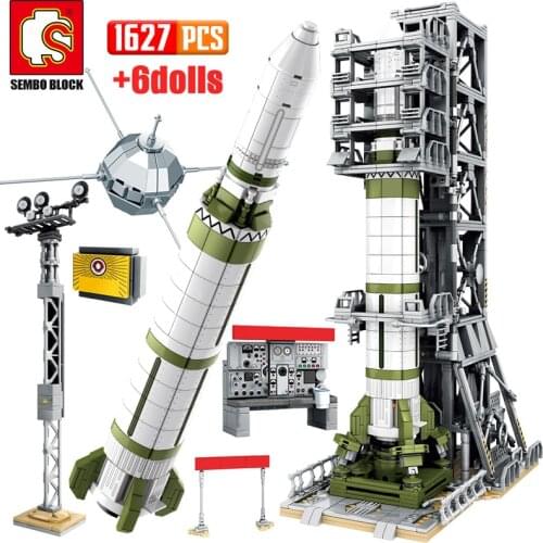 City technical Aviation Rocket Building Blocks Creator Artificial Satellite Space Launcher Cosmonaut Figures Bricks Kids Toys