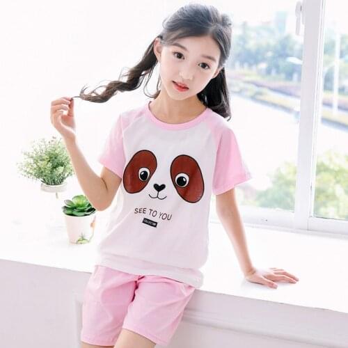 H5658 Girls Pajamas Home Clothes Suit Female Cotton Short Sleeve Thin Comfortable Nightwear Summer Air-conditioning Sleepwear