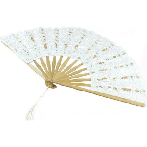 Handmade Cotton Lace Folding Hand Fan for Party Bridal Wedding Decoration ( White)
