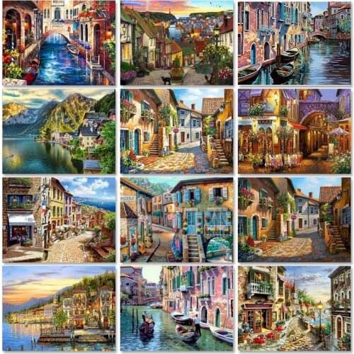 GATYZTORY 60x75cm Acrylic Painting By Numbers For Adults With Frame Town Scenery Modern Wall Art Picture By Numbers For Diy Gif