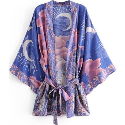 Japanese Kimono Woman Traditional Chic Floral Print Shirt with Belt Femme Summer Loose Thin Cardigan Clothing Elegent Style