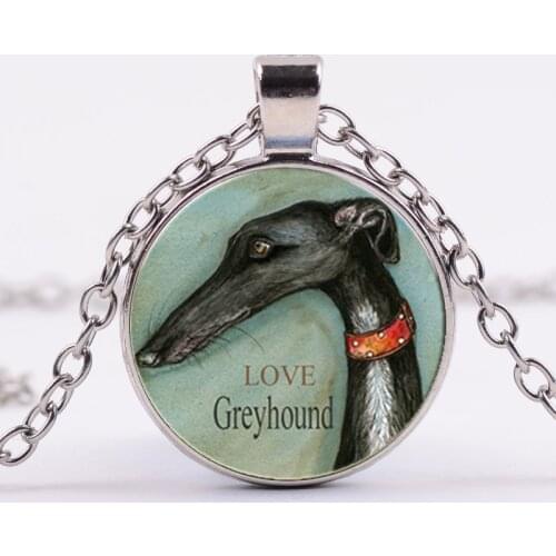 Classic Cute Greyhound Great Dane Dog Pet Portrait Round Glass Pendent Necklace for Women Men Girls Kids Collar Jewelry Gift