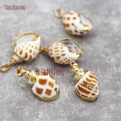 Beautiful Light Brown Dot Shell Pendant Gold Electroplated Cap and Bail Seashell Pendant PM26802