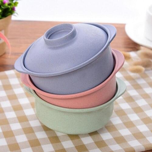Creative Instant Noodles Bowl Wear-resistant with Lid Wheat Straw Salad Rice Bowl Tableware for Cereal Food Container Soup Bowl
