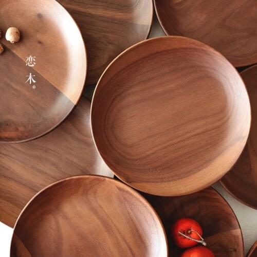 Japanese Style Round Wooden Dried Fruit Tray Snack Plate Snack Plate Handcraft Food Dish Tray Walnut Wood Tableware
