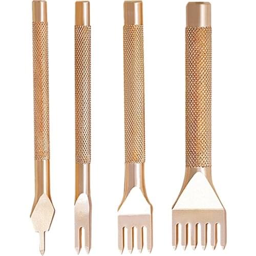 LMDZ Golden Leather Punching Tools, Tool steel 4mm 1/2/4/6 Prong DIY Diamond Lacing Stitching Chisel Set Leather Craft Punching
