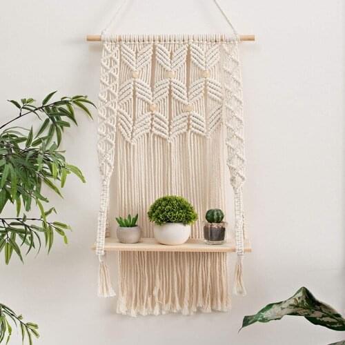 Indoor Bohemian Bedroom Wall Decoration Tassel Rack Wall Mount, Suitable for Plant Hooks or Crocheted Decorative Shelf