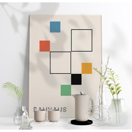 Nordic style Bauhaus Wall Stickers, Bauhaus foursquare combination pattern Poster, Bauhaus Exhibition design Wall Art Home Decor
