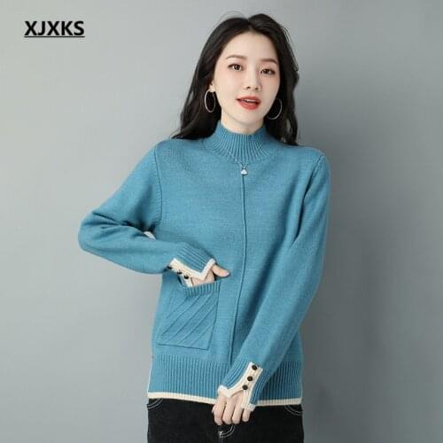 XJXKS 2021 winter new thick warm women turtleneck sweater high quality cashmere knitted sweater women pullover