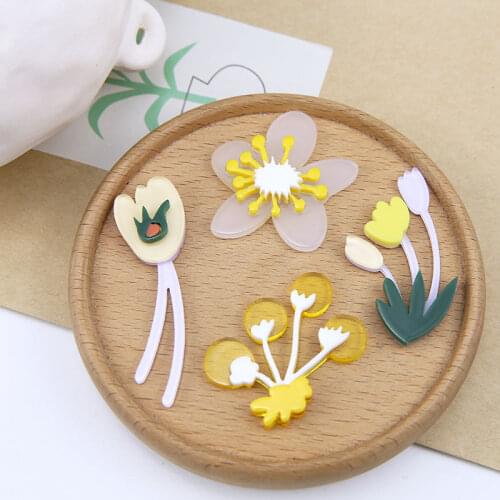 Tulip Pear Flower bouquet Acrylic Stitching Patch Stud Earrings Material Colorful Planar Resin Cabochon Girl Hair Jewelry DIY