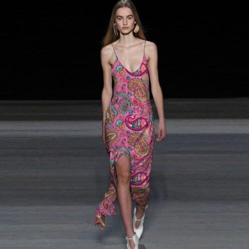 Silk paisleyfloral sleeping dress 2020 summer women long casual sexy beach sling dresses plus size with shoulder straps tailored