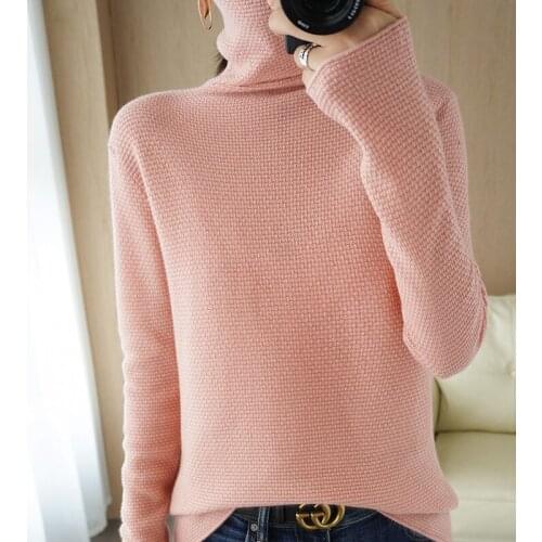 Spring and Autumn New Womens Sweater Turtleneck Knitted Wool Pullover Loose Large Size Pullover Womens Cashmere Sweater