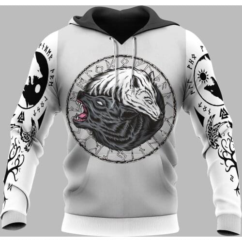 Viking Tattoo Wolf Animal Style 3D Full Print Size Hoodie Man Women Harajuku Outwear Zipper Pullover Sweatshirt Unisex-4