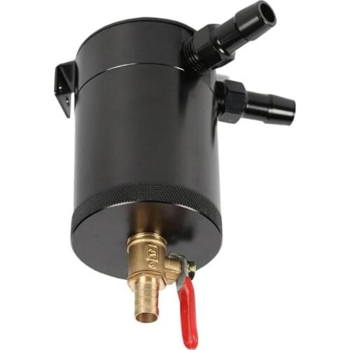 Universal 2-Port Baffled Aluminum Alloy Oil Catch Can Tank Reservoir with Drain Valve Black 2-Port Baffled Aluminum Alloy Oil Ca