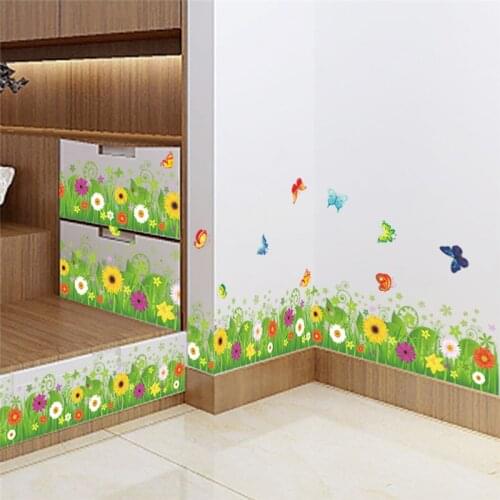 Spring colorful flower grass butterfly Clover Skirting Line Flora diy home decal wall sticker Furniture kitchen wedding mural