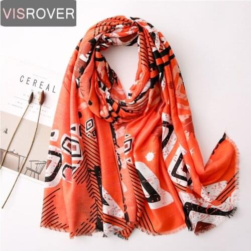 Visrover 2021 New Beach Scarves Luxury Brand Viscose Scarf Hijab Geometric Print Scarf Hair Women Scarf Fashion Wholesale