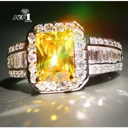 YaYI Jewelry Princess Cut 8.6CT Yellow Zircon Silver Filled Engagement Rings wedding Heart Rings Valentines Day Girls ring 024