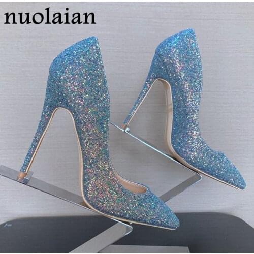 8/10/12CM Womens High Heels Summer Dress Pointed Toe Bling High Heel Shoes Lady Platform Pumps Pointed Toe Pump Shoe Dropship