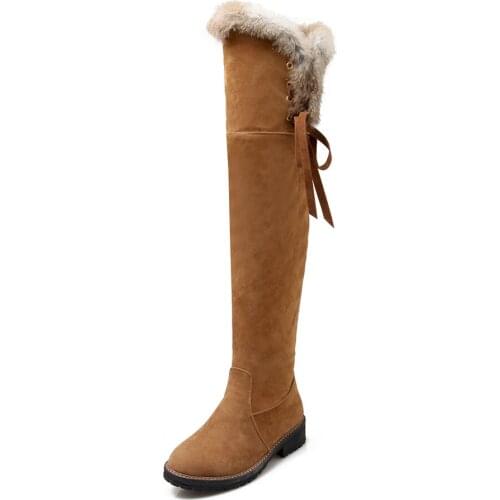 New winter style warm Genuine leather Knee high boots snow boots Women boots non-slip True fur warm Women shoes Size 34-43