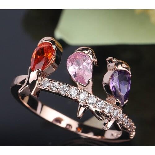 New Arrival Bird animal design Rose Gold Color Ring for Female Wedding with AAA Multicolor Cubic Zircon Wedding Rings Anillos