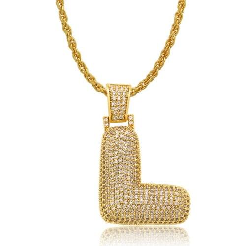 Lucky Sonny Full CZ Inlay Bubble Letter Pendant Necklace Joyas Gold Color Initial Charm Accessory Hip Hop Jewelry Free Shipping