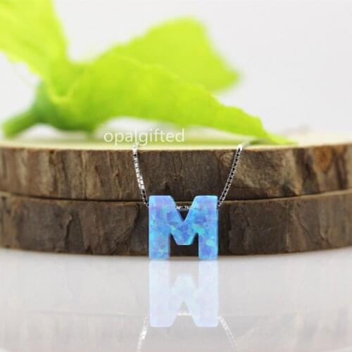 1pc/lot)Free Shipping 10.8*10mm Light Blue OP06 Synthetic Opal Necklace M Letter necklace with 925 silver for wedding dresses