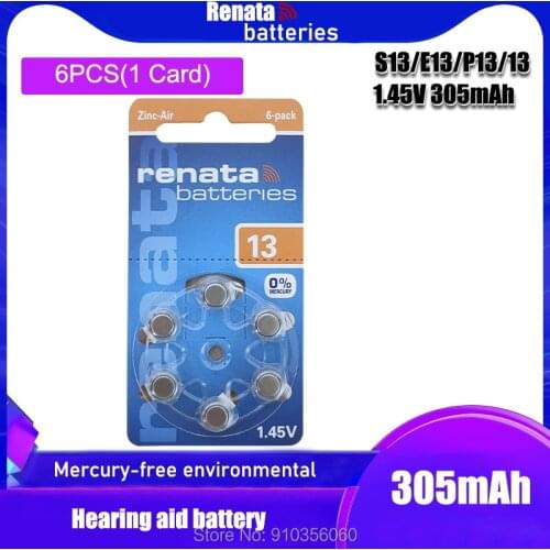 1packs (6 battery) Renata Maratone Plus Size A13 13A ZA13 13 PR48 Zinc Air 1.45V Hearing aid battery