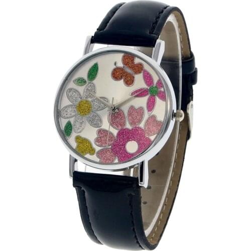 100pcs/lot 8002 no geneva logo silver case leather watch flower dial lady casual watch fashion women watch wholesale wristwatch
