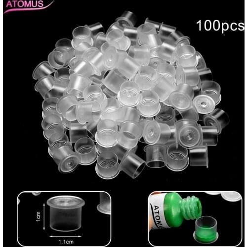 Tattoo Accessories 100Pcs Disposable Plastic Tattoo Ink Cups Caps S L M Permanent Makeup Tattoo Pigment Contenant With base