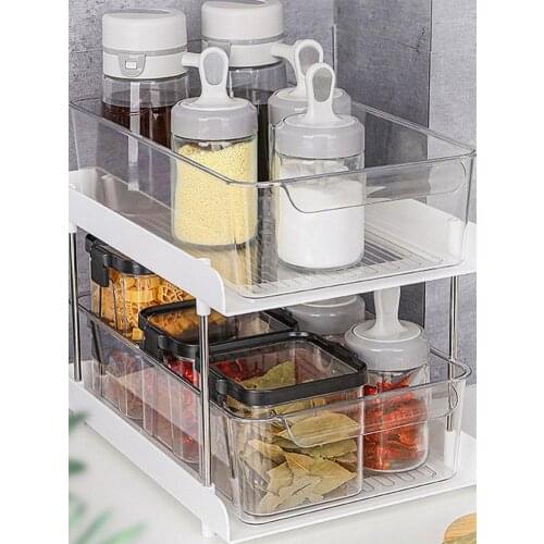 2 Tier Standing Spice Jar Bottle Drawer Seasoning Rack Bottles Cans Kitchen Storage Organizer Shelf Home Desktop Racks 2021 New